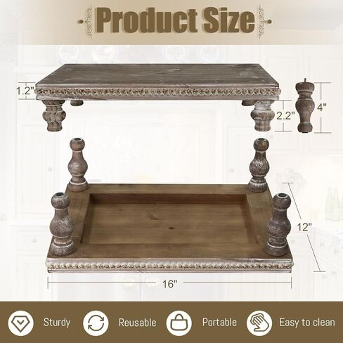 MAONAME Wood Display Risers Decorative tray, Farmhouse Pedestal Stand for Display Home Decor, Vintage Brown Beaded Wooden Tray for Kitchen Counter, Short and Tall Footed in Saudi Arabia