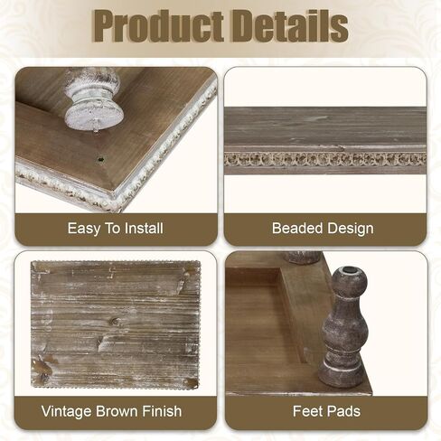 MAONAME Wood Display Risers Decorative tray, Farmhouse Pedestal Stand for Display Home Decor, Vintage Brown Beaded Wooden Tray for Kitchen Counter, Short and Tall Footed in Saudi Arabia