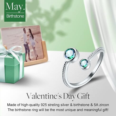S925 Sterling Silver Birthstone Adjustable Ring January Birthstone Birth Month Open Ring Birthday Gifts for Women in Saudi Arabia
