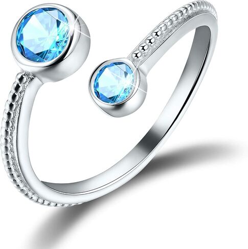 S925 Sterling Silver Birthstone Adjustable Ring January Birthstone Birth Month Open Ring Birthday Gifts for Women in Saudi Arabia