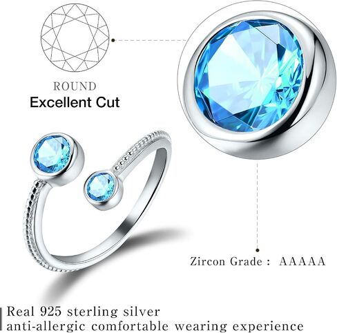 S925 Sterling Silver Birthstone Adjustable Ring January Birthstone Birth Month Open Ring Birthday Gifts for Women in Saudi Arabia