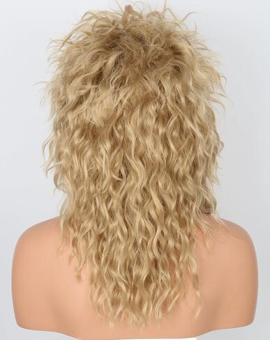 Womens Blonde Long Curly 80s Rocker Mullet Wig Halloween Party Costume Wig in Saudi Arabia