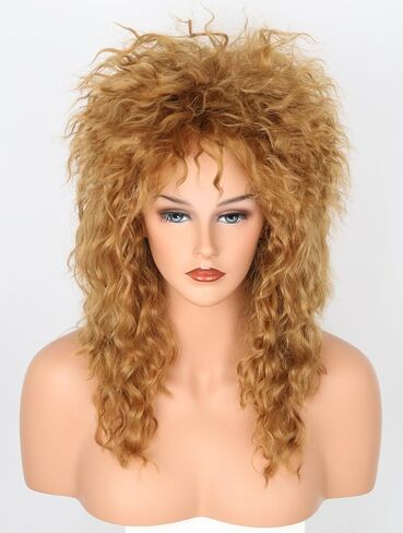 Womens Blonde Long Curly 80s Rocker Mullet Wig Halloween Party Costume Wig in Saudi Arabia