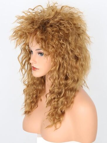 Womens Blonde Long Curly 80s Rocker Mullet Wig Halloween Party Costume Wig in Saudi Arabia
