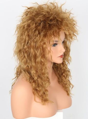 Womens Blonde Long Curly 80s Rocker Mullet Wig Halloween Party Costume Wig in Saudi Arabia