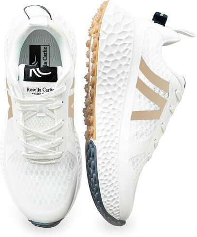 Rosella Carlie White Sneakers for Women - Women's Fashion Sneakers with Honeycomb EVA Midsole - Lightweight Stylish Patchwork Casual Platform Lace Up Tennis Gym Workout Walking Runing Shoes in Saudi Arabia