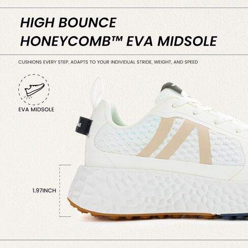 Rosella Carlie White Sneakers for Women - Women's Fashion Sneakers with Honeycomb EVA Midsole - Lightweight Stylish Patchwork Casual Platform Lace Up Tennis Gym Workout Walking Runing Shoes in Saudi Arabia
