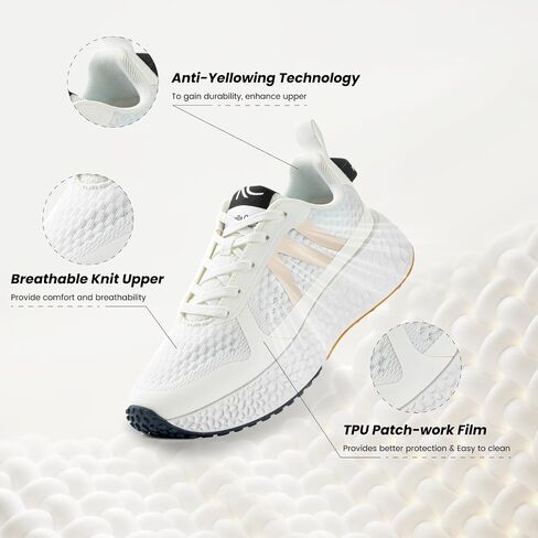 Rosella Carlie White Sneakers for Women - Women's Fashion Sneakers with Honeycomb EVA Midsole - Lightweight Stylish Patchwork Casual Platform Lace Up Tennis Gym Workout Walking Runing Shoes in Saudi Arabia