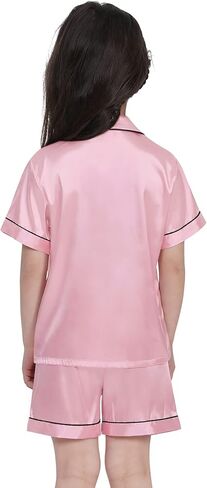 SWOMOG Kids Satin Pajamas Sets Girls Boys Button-Down Pjs Short Sleeve Silk Nightwear 2 Piece Lounge Sets in Saudi Arabia