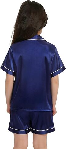 SWOMOG Kids Satin Pajamas Sets Girls Boys Button-Down Pjs Short Sleeve Silk Nightwear 2 Piece Lounge Sets in Saudi Arabia
