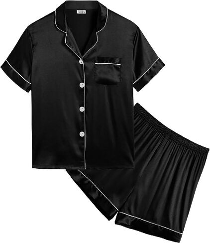 SWOMOG Kids Satin Pajamas Sets Girls Boys Button-Down Pjs Short Sleeve Silk Nightwear 2 Piece Lounge Sets in Saudi Arabia