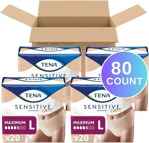 TENA Sensitive Care Adult Incontinence Underwear for Women, Maximum, Large, Beige, Disposable, 80 Count (New Sizing) in Saudi Arabia
