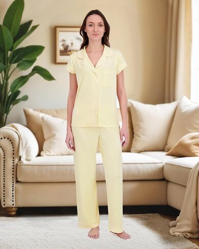 RACHEL ZOE Button Up Pajamas for Women Set, Jersey Knit Soft PJs with Button Down Pajama Top and Long PJ Pants in Saudi Arabia