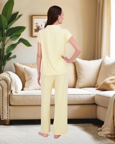 RACHEL ZOE Button Up Pajamas for Women Set, Jersey Knit Soft PJs with Button Down Pajama Top and Long PJ Pants in Saudi Arabia