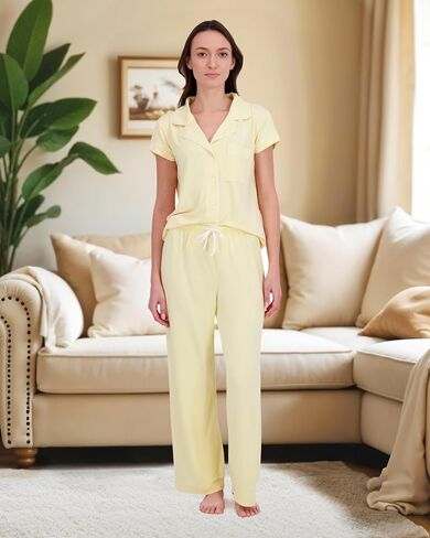 RACHEL ZOE Button Up Pajamas for Women Set, Jersey Knit Soft PJs with Button Down Pajama Top and Long PJ Pants in Saudi Arabia