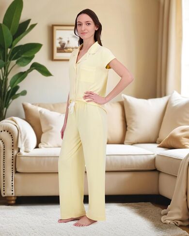 RACHEL ZOE Button Up Pajamas for Women Set, Jersey Knit Soft PJs with Button Down Pajama Top and Long PJ Pants in Saudi Arabia