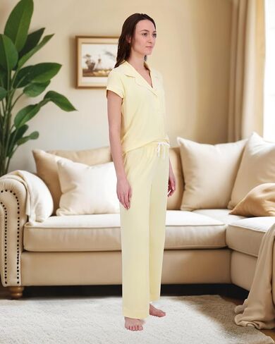 RACHEL ZOE Button Up Pajamas for Women Set, Jersey Knit Soft PJs with Button Down Pajama Top and Long PJ Pants in Saudi Arabia