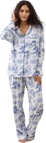 Womens Pajamas Set 2 Piece Long Sleeve Sleepwear Button Down Pjs Lounge Set Nightwear with Pockets in Saudi Arabia
