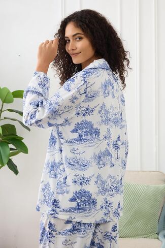 Womens Pajamas Set 2 Piece Long Sleeve Sleepwear Button Down Pjs Lounge Set Nightwear with Pockets in Saudi Arabia