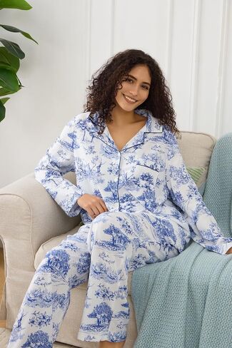 Womens Pajamas Set 2 Piece Long Sleeve Sleepwear Button Down Pjs Lounge Set Nightwear with Pockets in Saudi Arabia