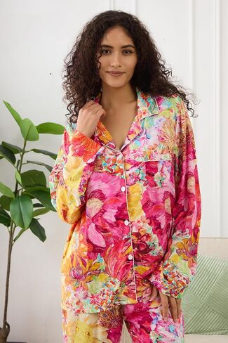 Womens Pajamas Set 2 Piece Long Sleeve Sleepwear Button Down Pjs Lounge Set Nightwear with Pockets in Saudi Arabia