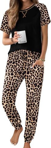 Ekouaer Womens Pajamas Sets 2 Piece Raglan Short Sleeve Pj Tops and Jogger Pants Pjs Lounge Set with Pockets S-XXL in Saudi Arabia