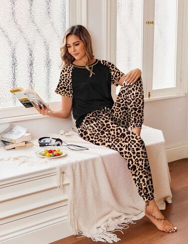 Ekouaer Womens Pajamas Sets 2 Piece Raglan Short Sleeve Pj Tops and Jogger Pants Pjs Lounge Set with Pockets S-XXL in Saudi Arabia