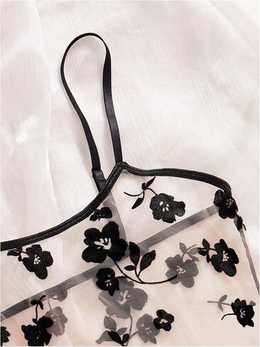 SOLY HUX Women's Lingeries Floral Mesh Sheer Matching Bra and Panty Set Boudoir Outfits Nightwear 2 Piece in Kuwait