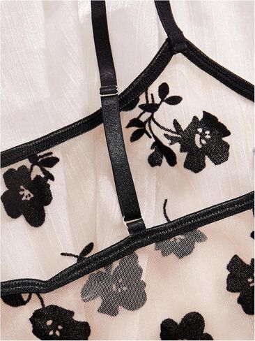 SOLY HUX Women's Lingeries Floral Mesh Sheer Matching Bra and Panty Set Boudoir Outfits Nightwear 2 Piece in Kuwait