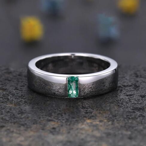 Flpruy Moss Agate Ring Men 925 Sterling Silver Custom Engraving Text Men's Wedding Rings Promise Ring Moss Agate Jewelry Gift for Engagement/Anniversary/Wedding in Saudi Arabia