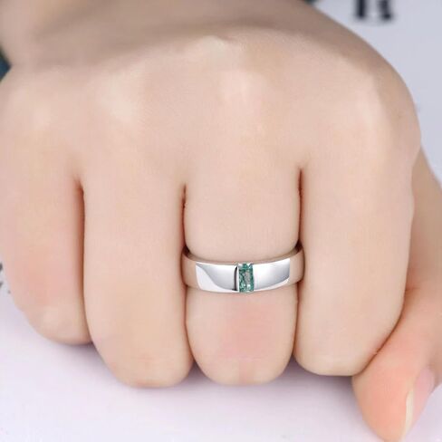Flpruy Moss Agate Ring Men 925 Sterling Silver Custom Engraving Text Men's Wedding Rings Promise Ring Moss Agate Jewelry Gift for Engagement/Anniversary/Wedding in Saudi Arabia