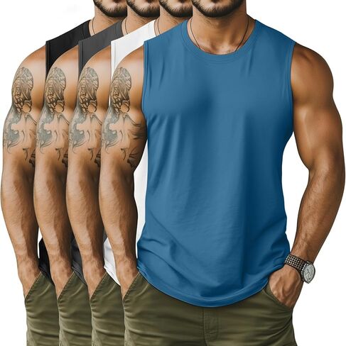 Neer 4 Pack Men's Big & Tall Tank Tops, Sleeveless Cotton Crew Neck T Shirts Casual Classic Shirts Muscle Quick Dry Tees in Kuwait