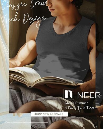 Neer 4 Pack Men's Big & Tall Tank Tops, Sleeveless Cotton Crew Neck T Shirts Casual Classic Shirts Muscle Quick Dry Tees in Kuwait