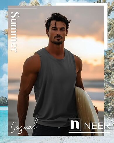 Neer 4 Pack Men's Big & Tall Tank Tops, Sleeveless Cotton Crew Neck T Shirts Casual Classic Shirts Muscle Quick Dry Tees in Kuwait
