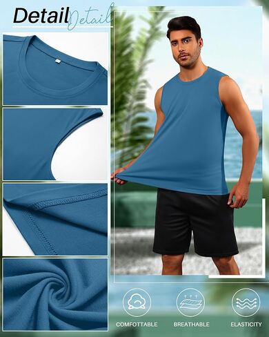Neer 4 Pack Men's Big & Tall Tank Tops, Sleeveless Cotton Crew Neck T Shirts Casual Classic Shirts Muscle Quick Dry Tees in Kuwait