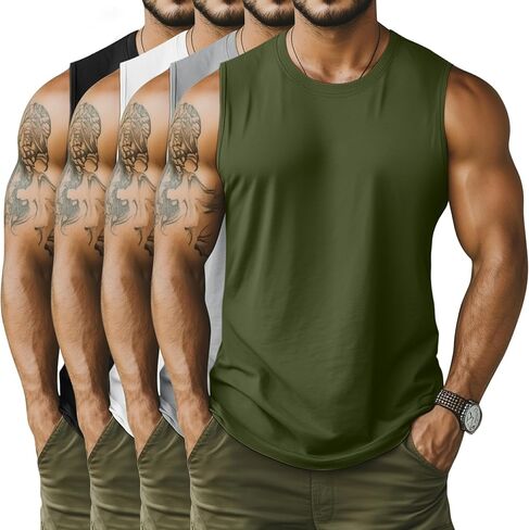 Neer 4 Pack Men's Big & Tall Tank Tops, Sleeveless Cotton Crew Neck T Shirts Casual Classic Shirts Muscle Quick Dry Tees in Kuwait