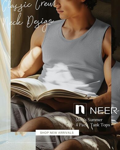 Neer 4 Pack Men's Big & Tall Tank Tops, Sleeveless Cotton Crew Neck T Shirts Casual Classic Shirts Muscle Quick Dry Tees in Kuwait
