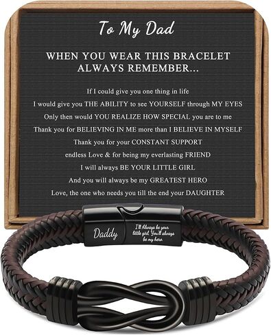 JoycuFF Fathers Day Birthday 𝗚𝗶𝗳𝘁𝘀 𝗳𝗼𝗿 𝗗𝗮𝗱 𝗳𝗿𝗼𝗺 𝗗𝗮𝘂𝗴𝗵𝘁𝗲𝗿, Daddy Best Dad Ever Stainless Steel Leather Knot Bracelets for Men in Saudi Arabia