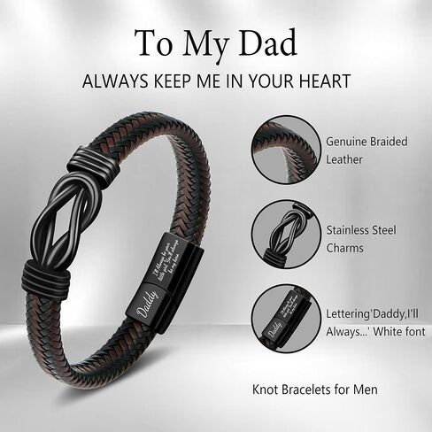 JoycuFF Fathers Day Birthday 𝗚𝗶𝗳𝘁𝘀 𝗳𝗼𝗿 𝗗𝗮𝗱 𝗳𝗿𝗼𝗺 𝗗𝗮𝘂𝗴𝗵𝘁𝗲𝗿, Daddy Best Dad Ever Stainless Steel Leather Knot Bracelets for Men in Saudi Arabia