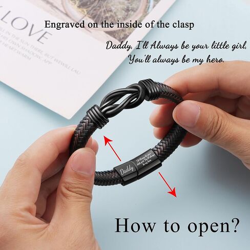 JoycuFF Fathers Day Birthday 𝗚𝗶𝗳𝘁𝘀 𝗳𝗼𝗿 𝗗𝗮𝗱 𝗳𝗿𝗼𝗺 𝗗𝗮𝘂𝗴𝗵𝘁𝗲𝗿, Daddy Best Dad Ever Stainless Steel Leather Knot Bracelets for Men in Saudi Arabia