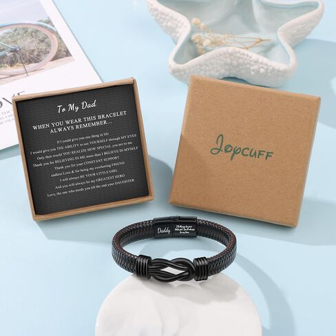 JoycuFF Fathers Day Birthday 𝗚𝗶𝗳𝘁𝘀 𝗳𝗼𝗿 𝗗𝗮𝗱 𝗳𝗿𝗼𝗺 𝗗𝗮𝘂𝗴𝗵𝘁𝗲𝗿, Daddy Best Dad Ever Stainless Steel Leather Knot Bracelets for Men in Saudi Arabia