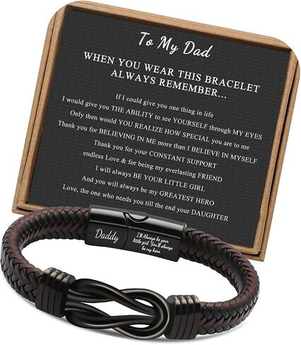 JoycuFF Fathers Day Birthday 𝗚𝗶𝗳𝘁𝘀 𝗳𝗼𝗿 𝗗𝗮𝗱 𝗳𝗿𝗼𝗺 𝗗𝗮𝘂𝗴𝗵𝘁𝗲𝗿, Daddy Best Dad Ever Stainless Steel Leather Knot Bracelets for Men in Saudi Arabia