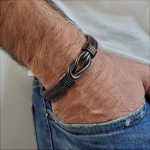 JoycuFF Fathers Day Birthday 𝗚𝗶𝗳𝘁𝘀 𝗳𝗼𝗿 𝗗𝗮𝗱 𝗳𝗿𝗼𝗺 𝗗𝗮𝘂𝗴𝗵𝘁𝗲𝗿, Daddy Best Dad Ever Stainless Steel Leather Knot Bracelets for Men in Saudi Arabia