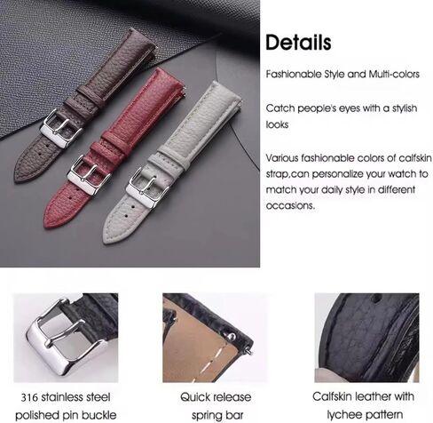 Genuine Leather Watch Band Hand-Stitched Texture Padded Italian Leather Strap Quick Release 12mm 13mm 14mm 15mm 16mm 17mm 18mm 19mm 20mm 21mm 22mm 23mm 24mm Replacement Band for Women Men in Kuwait