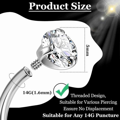 3PCS 14G Titanium Replacement Balls for Piercing Internally Threaded Belly Button Piercing CZ Nipple Tongue Industrial Ring Top Piercing Jewelry Parts 5mm in Saudi Arabia