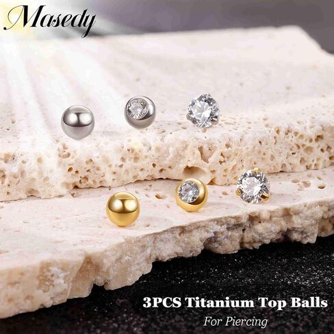 3PCS 14G Titanium Replacement Balls for Piercing Internally Threaded Belly Button Piercing CZ Nipple Tongue Industrial Ring Top Piercing Jewelry Parts 5mm in Saudi Arabia