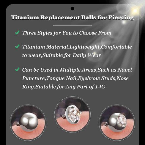3PCS 14G Titanium Replacement Balls for Piercing Internally Threaded Belly Button Piercing CZ Nipple Tongue Industrial Ring Top Piercing Jewelry Parts 5mm in Saudi Arabia