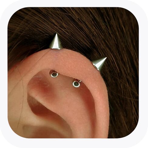 16G 14G 2PCs Silver Spike and Ball Cartilage Earring, Silver Spike Helix Piercing Jewelry, Spike Helix Earring, Cartilage Earring, Industrial Barbell in Saudi Arabia