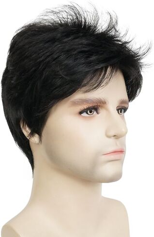 Lydell Men Wig Natural Short Straight Hair Synthetic Full Wigs (Natural Black) in Saudi Arabia