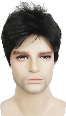 Lydell Men Wig Natural Short Straight Hair Synthetic Full Wigs (Natural Black) in Saudi Arabia